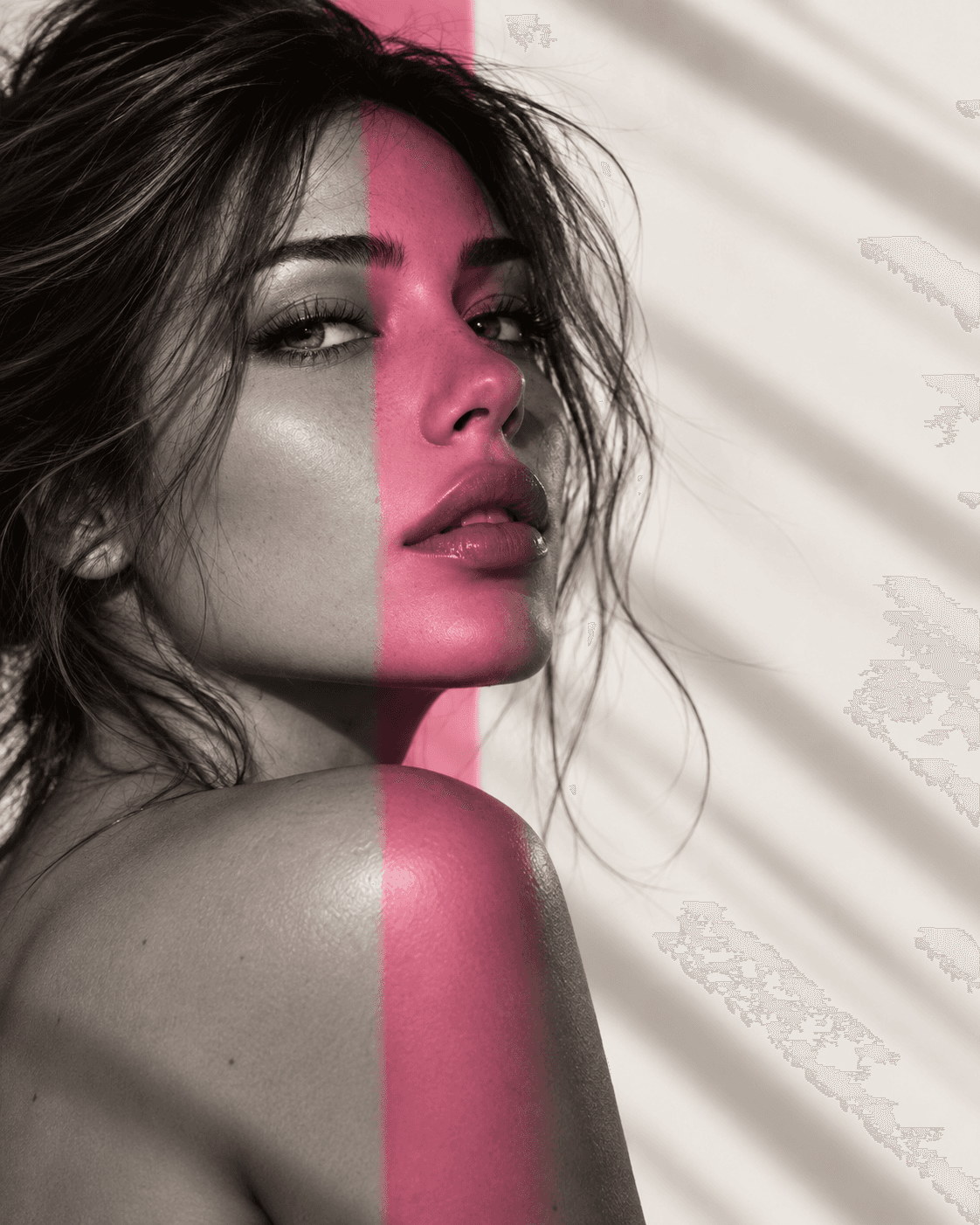 Beauty portrait with a pink light accent